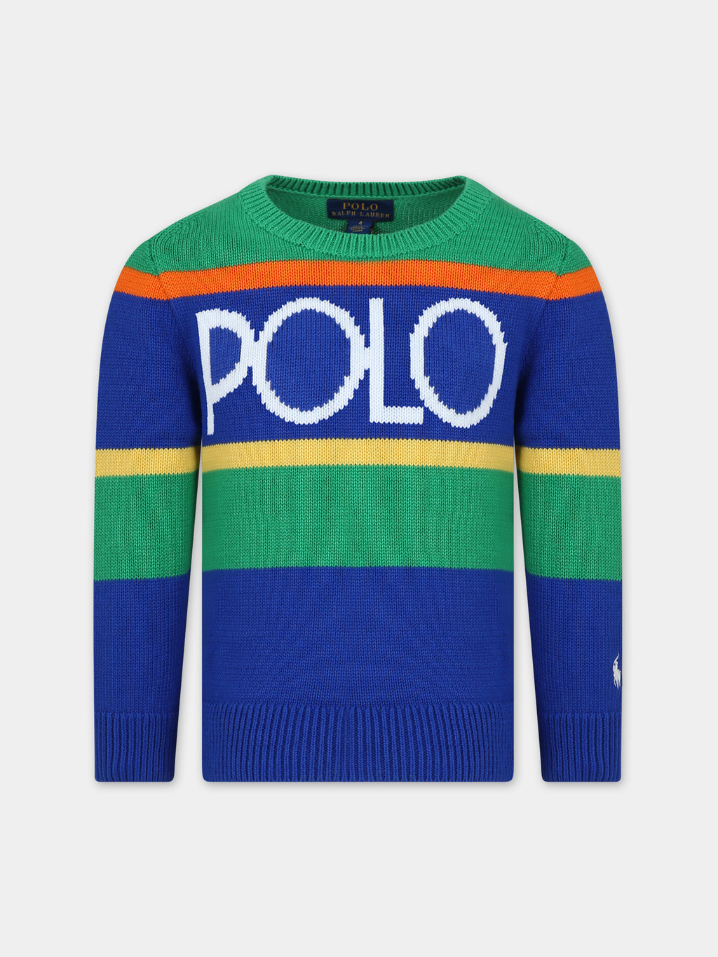 Maglione blu per bambino con logo e iconico cavallino